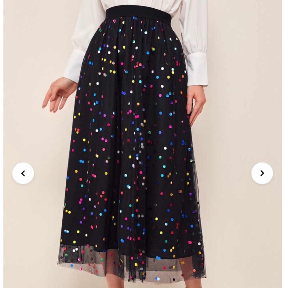 Looking for…SHEIN colorful dot mesh over lay skirt